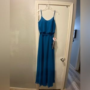 Beautiful marine blue, floor length bridesmaids dress. New with tags still on.